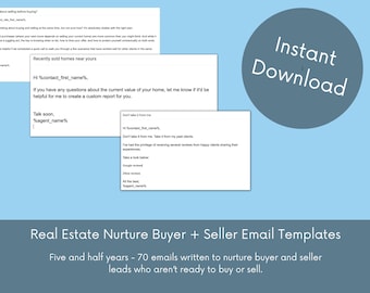 BUYER + SELLER NURTURE Email Drip Templates for Real Estate Agents, 70 Digital Download Realtor Marketing Email Campaign