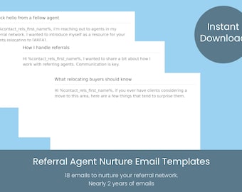 Real Estate Email Drip Templates, Nurture Referral Agent (Digital Download)