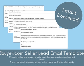 ZBUYER SELLER LEADS Email Drip Templates for Real Estate Agents, 17 Instant Download Realtor Automatic Email Campaign