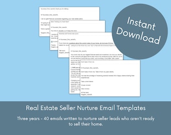 SELLER NUTURE Email Drip Templates for Real Estate Agents, 40 Digital Download Realtor Marketing Email Campaign