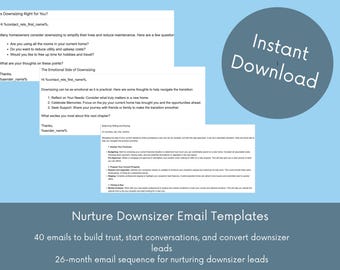 Real Estate Agent Downsizer Email Templates, 40 Realtor Marketing Drip (Digital Download)