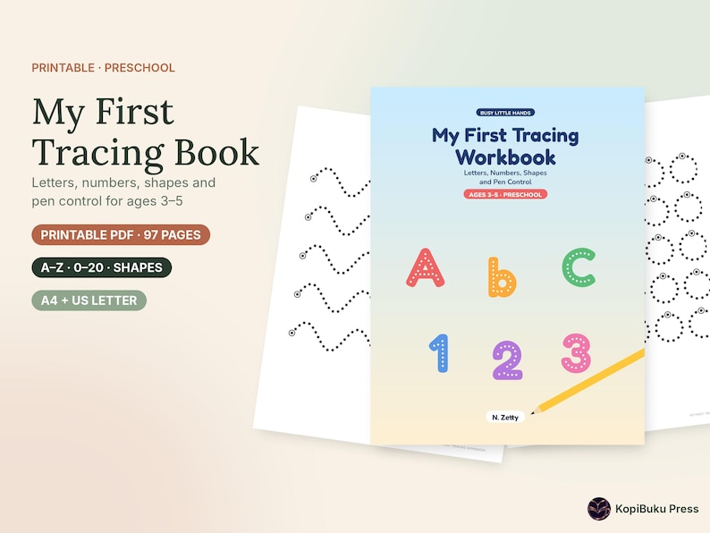 Preschool Tracing Worksheets Printable, Alphabet and Number Handwriting