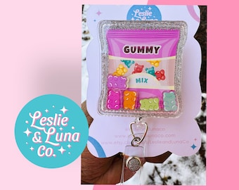 Gummy Bear Shaker Badge Reel, Retractable Alligator Clip