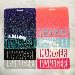 Manager Glitter Badge Buddy, Horizontal Badge Buddy, Office ID Holder, Healthcare Gift, Medical Badge Buddy, Occupation Badge Buddy,