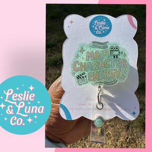 Bobine de badge énergie pour personnage principal, Bobine de badge scintillant, Bobine de badge rétractable, Badge mignon énergie pour personnage principal, Bobine de badge pour personnage principal