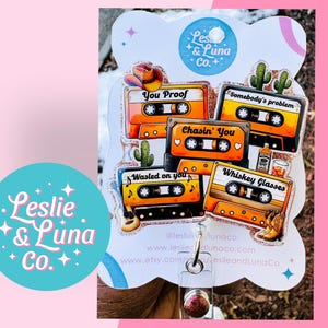 Country Music Songs Badge Reel, Glitter Badge Reel, Retractable ID Badge Reel, Office Badge Reel, Medical Badge Reel, Country Music Badge