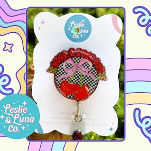 Cherry Good Day Badge Reel, Glitter Badge Reel, Retractable Badge Reel, Good Day Badge Reel, Cherry Badge, Cherry Badge Reel