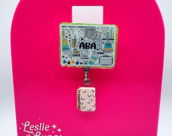 ABA Badge Reel, Applied Behavior Analysis Badge Reel, Glitter Badge Reel, Retractable ID Badge Reel, Therapy Badge Reel