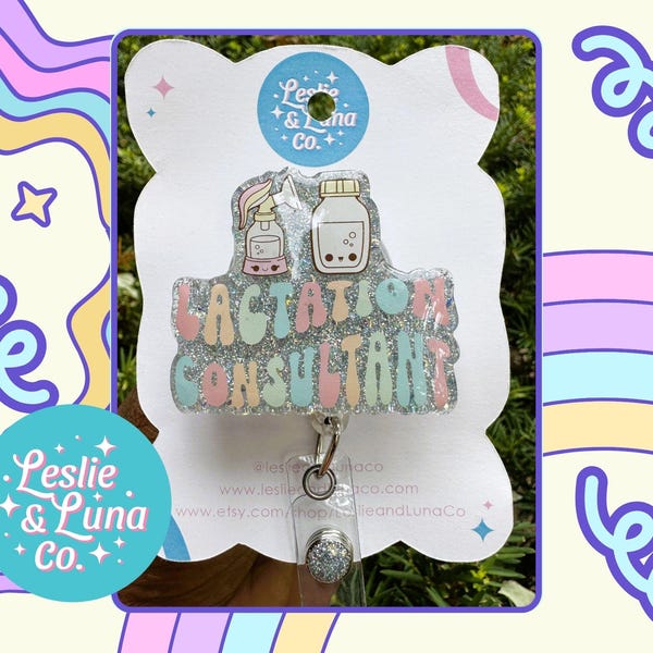 Lactation Consultant Badge Reel, Glitter Badge Reel, Retractable ID Badge Reel, Medical Badge Reel, Lactation Consultant ID, Lactation Badge