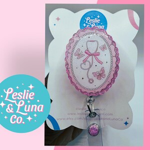 Rosa Vintage Kokette Krankenschwester Ausweis Reel, Glitter Ausweis Reel, einziehbare ID Ausweis Reel, Krankenschwester Ausweis Reel, medizinische Ausweis Reel, RN Ausweis Reel