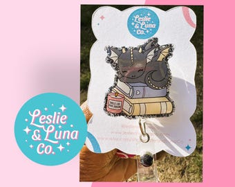 Cute Book Dragon Badge Reel, Glitter Badge Reel, Retractable Badge Reel, Book Dragon Badge Reel, Smells Like Book Dragon Badge Reel