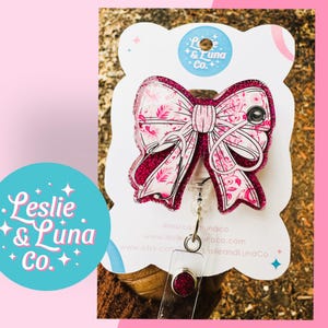 Pink Stethoscope Coquette Bow Badge Reel, Glitter Badge Reel, Retractable ID Badge Reel, Nurse Badge Reel, Medical Badge Reel, RN Badge Reel