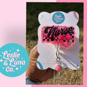 Nurse Checkered Pink Badge Reel, Glitter Badge Reel, Retractable ID Badge Reel, Nurse Pink Badge Reel, Checkered Nurse Badge Reel