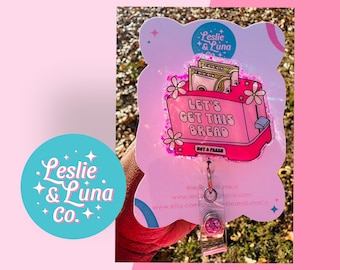 Lets Get This Bread Badge Reel, Glitter Badge Reel, Retractable ID Badge Reel, Get This Bread Badge Reel, Office Badge Reel, Money Badge ID