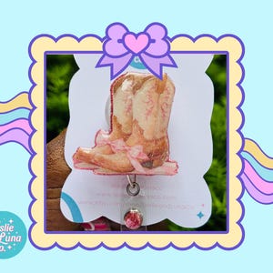 Western Cowboy Boots rosa Schimmer Bogen Abzeichen Reel, Glitter Abzeichen Reel, einziehbare Abzeichen Reel, Western Boots Abzeichen, Cowboy Boots rosa Schleife