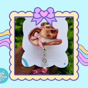 Cowboy Hut mit rosa Schleife Badge Reel, Glitter Badge Reel, Western Hat mit rosa Schimmer Hut