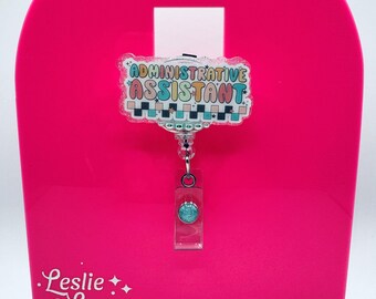 Administrative Assistant Badge Reel, Badge Reel, Glitter Badge Reel, Retractable ID Badge Reel, Occupation Badge Reel, Office Badge Reel