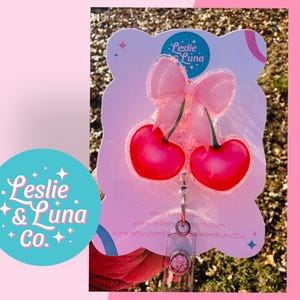 Coquette Cherries with Bow Badge Reel, Glitter Badge Reel, Retractable ID Badge Reel, Medical Badge Reels, Office Badge Reel, Cherries Badge