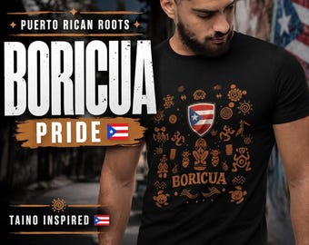 Boricua Shirt Puerto Rico Pride T-Shirt | Taino Symbols Puerto Rico Heritage Tee | Gift for Boricua Culture & Latino Pride