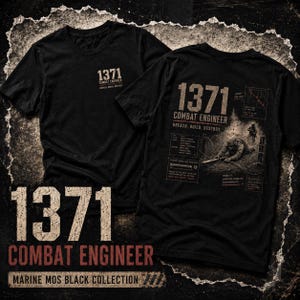 T-Shirt für Pioniere (1371), Geschenk für Marineveteranen-Väter, „Breach Build Destroy“-T-Shirt, USMC-Ingenieur-MOS-Shirt, Marine-MOS-Kollektion Schwarz