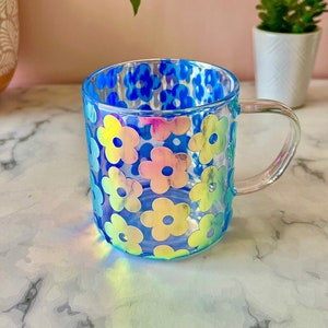 Holographic Retro Daisy Iridescent Glass Mug