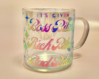 Boss Lady Rainbow Iridescent Glass Mug Girl Boss Gift Girlfriend Gift Feminist Glass Cup