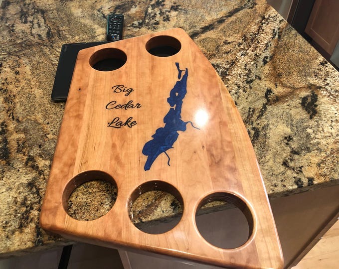 Custom Cherry Wood Pontoon Boat Table Top, Personalized Lake Map Epoxy Upgrade