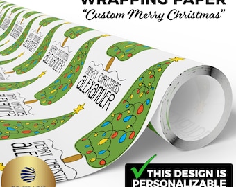 Custom Merry Christmas Wrapping Paper, Personalized Christmas Gift Wrap, Custom Name Christmas Wrapping Paper, Custom Name Gift Wrap
