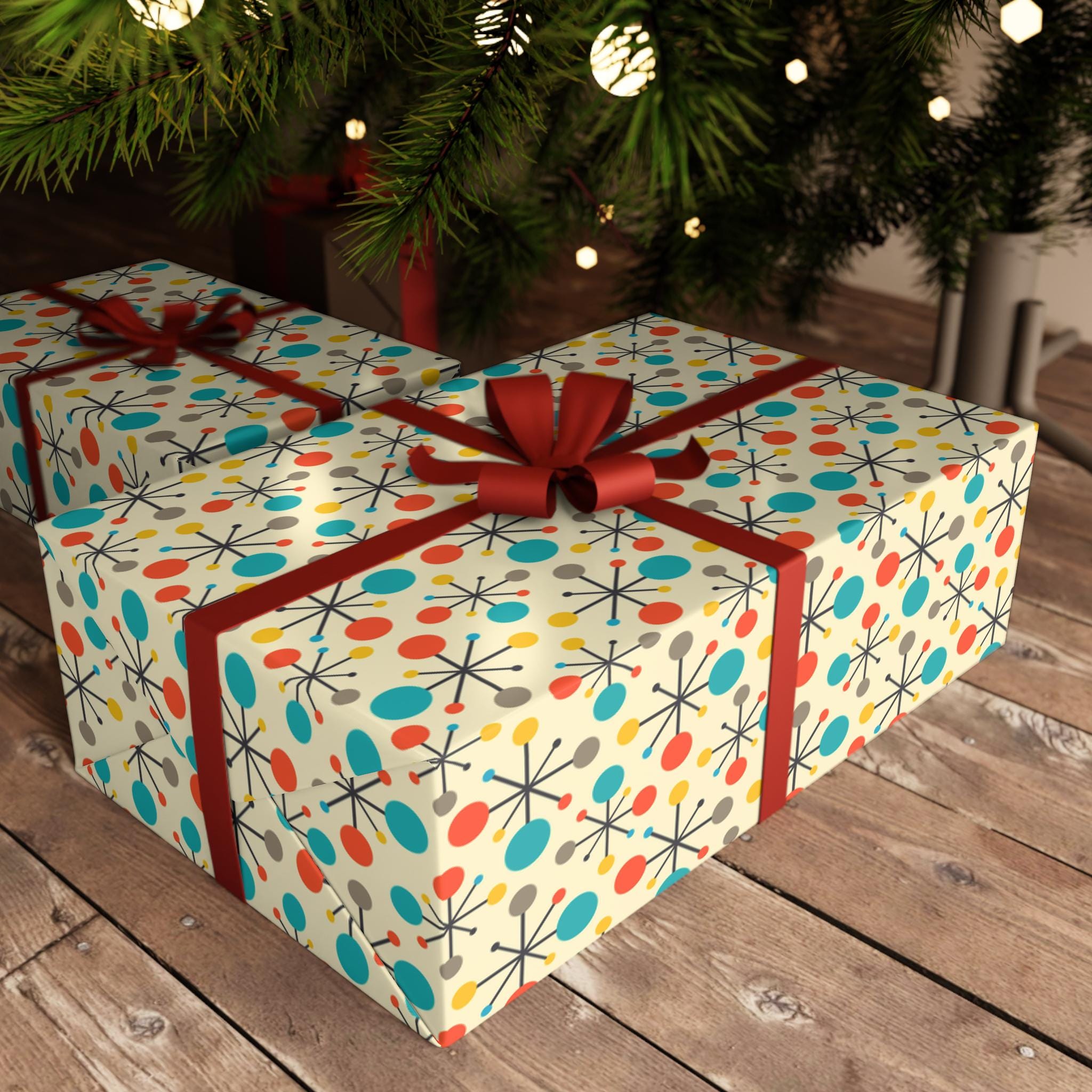 50's Atomic Starburst Wrapping Paper, Mid Century Atomic Gift Wrap ...