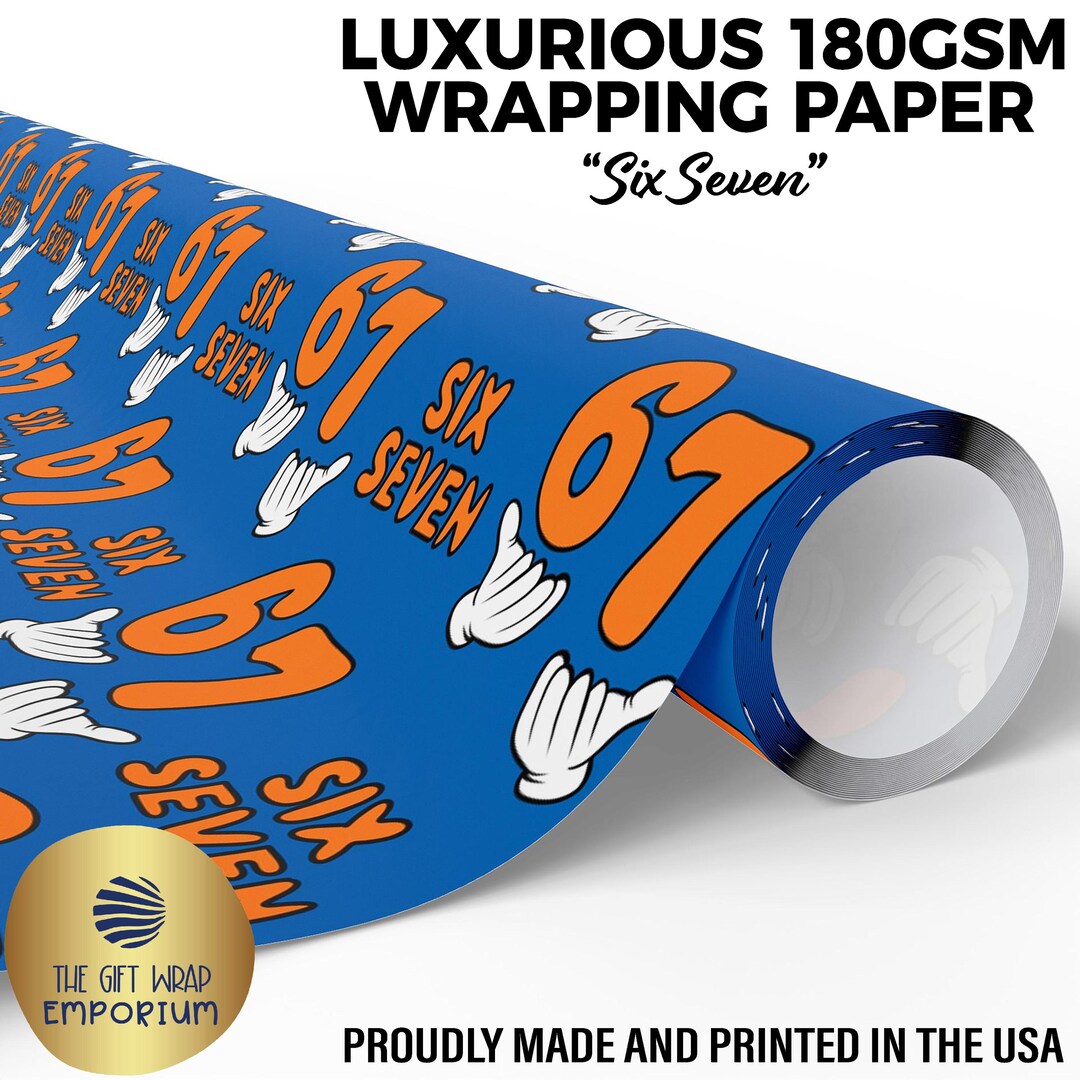Six Seven Wrapping Paper, Funny Number 6 7 Gift Wrap, Blue and Orange ...