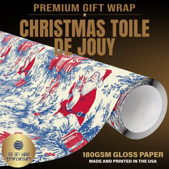 Christmas Toile de Jouy Wrapping Paper, Santa Toile de Jouy Gift Wrap, French Country Christmas Wrap, Vintage Toile Holiday,Winter Gift Wrap