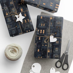 Gothic Haunted Houses Wrapping Paper, Spooky Gift Wrap, Halloween Wrapping Paper, Gift Wrap for Goths, Creepy Wrapping Paper, Goth Gift Idea image 6