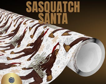 Papel de regalo de Papá Noel Sasquatch, Papel de regalo de Navidad de Criptidos, Papel de regalo de Yeti con gorro de Papá Noel, Papel de regalo de Navidad Sasquatch, Papel de regalo de Yeti