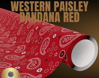 Papel de regalo con estampado de bandana estilo country western, papel de regalo rojo con estampado de cachemira, encanto campestre de vaquera, papel de regalo para fiestas de rodeo, papel de regalo rústico de cumpleaños estilo western