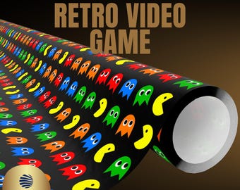 Retro Video Game Wrapping Paper, Retro Arcade Games, Gen X Gift Wrap, Gaming Gift Wrap, Gamer Wrapping Paper, Nostalgic 80s, Gamer Gifts