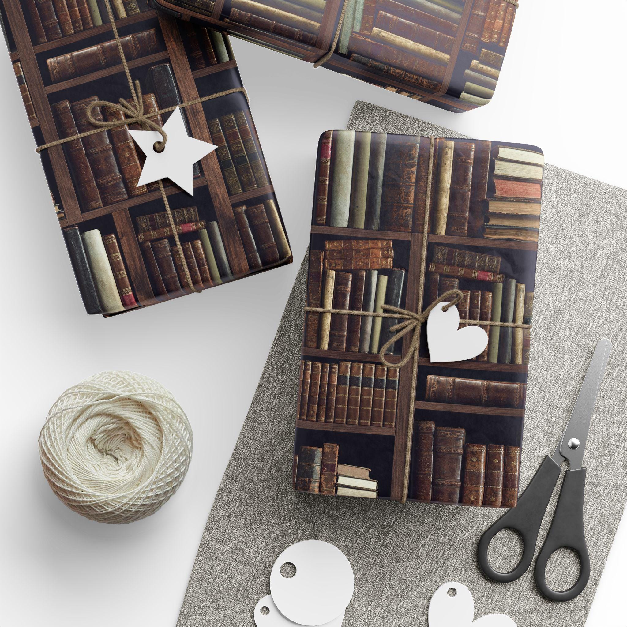 Antique Books Library Wrapping Paper, Vintage Bookshelf Gift Wrap, Old ...