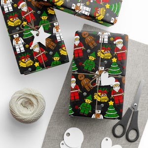 Papel de regalo de bloques de construcción navideños, papel de regalo de Papá Noel de bloques, papel de regalo de juguetes de bloques, papel de regalo de figuras festivas, papel de regalo navideño para niños imagen 6