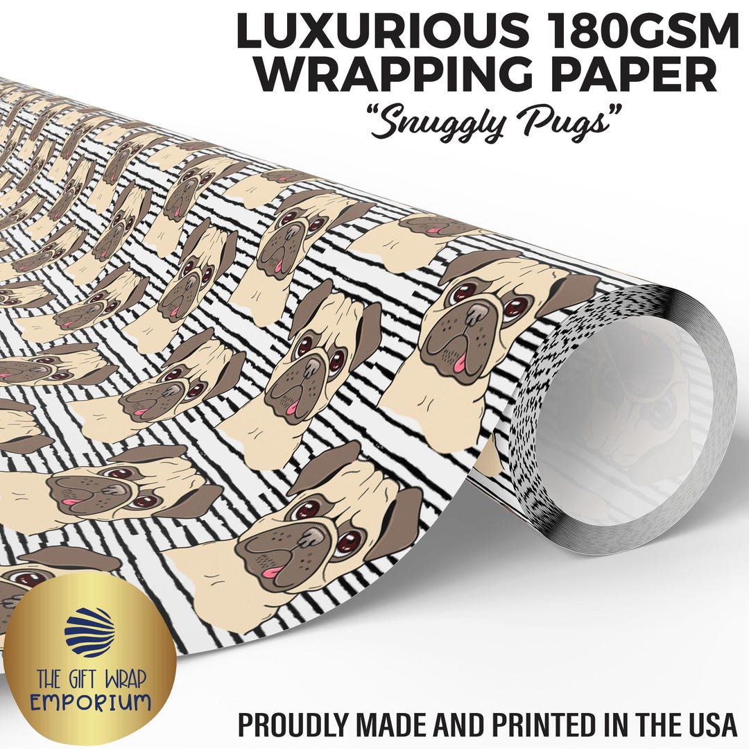 Pugs Wrapping Paper, Pug Gift Wrap, Pug Dogs, Gift Wrap for Pug Owners ...