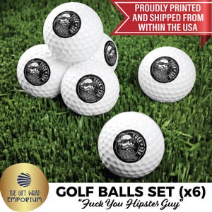 F*ck You Hipster Guy Golf Balls Set, Funny Golf Gift, Golf Accessories, Birthday Gift for Him, Golf Humor, Fathers Day Golf Gift, Rude Balls