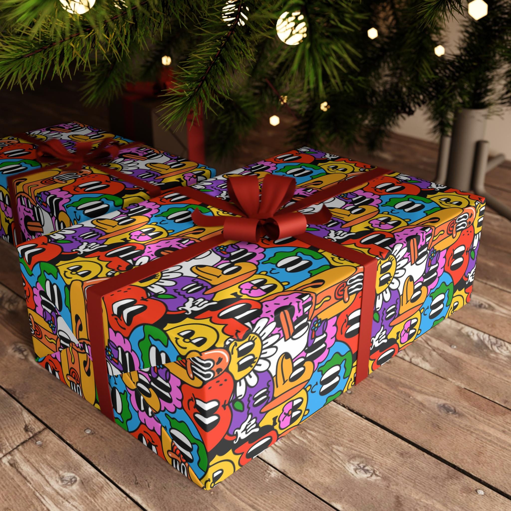Retro Cartoon Characters Wrapping Paper, Rubber Hose Art Style Wrapping ...