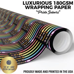 Pride Sabers Wrapping Paper, Rainbow Light Sabers, LGBTQ Sci-Fi Gift Wrap, Rainbow Pride, Intergalactic Pride Gifts, Queer Galaxy Theme Gift