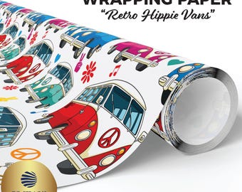 Retro Hippie Vans Wrapping Paper, Peace and Love, Groovy Boho Gift Wrap, Vintage Vans, Vintage Car Gift Wrap, Flower Power Vibes, 60s Gift