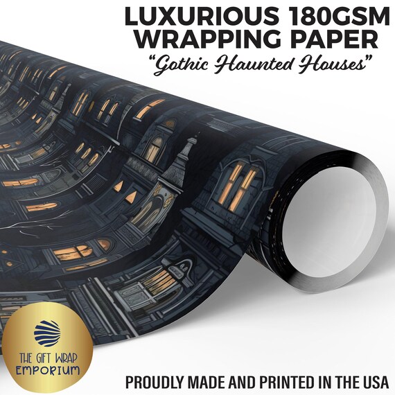Gothic Haunted Houses Wrapping Paper, Spooky Gift Wrap, Halloween Wrapping Paper, Gift Wrap for Goths, Creepy Wrapping Paper, Goth Gift Idea