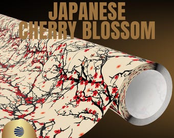 Japanese Cherry Blossom Wrapping Paper, Japanese-Inspired Gift Wrap, Elegant Sakura Gift Wrap, Tranquil Zen Aesthetic, Romantic Floral Wrap
