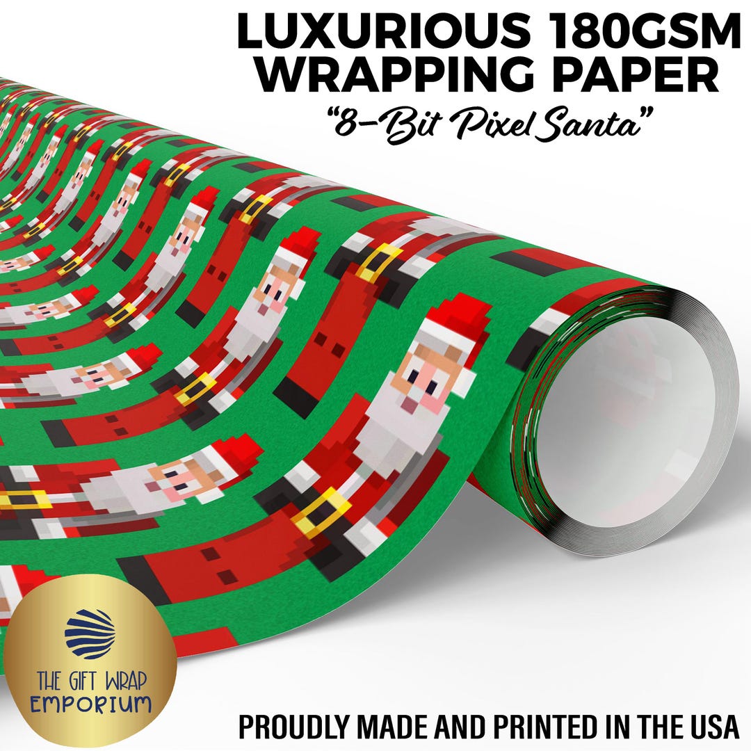 8-bit Pixel Santa Wrapping Paper, Pixel Art Santa Gift Wrap, Retro ...
