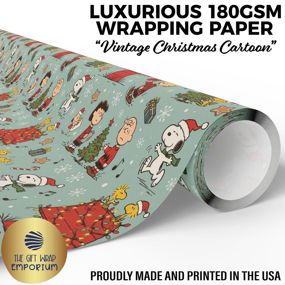 Vintage Christmas Cartoon Wrapping Paper, Retro Holiday Gift Wrap ...