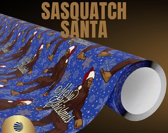 Papel de regalo de Papá Noel Sasquatch, Papel de regalo de Navidad de Criptidos, Papel de regalo de Yeti con gorro de Papá Noel, Papel de regalo de Navidad Sasquatch, Papel de regalo de Yeti