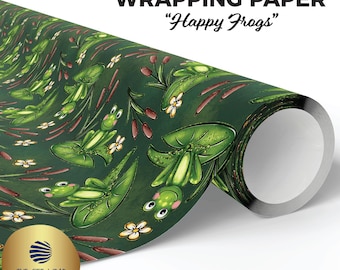 Happy Frogs Wrapping Paper, Cute Frogs Gift Wrap, Whimsical Frog Gift Wrap, Frogs and Lilypads, Kids Nature Gift Wrap, Charming Frog Gift