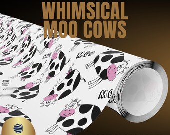 Whimsical Moo Cows Wrapping Paper, Cute Cow Gift Wrap, Farm Animal Gift Wrap, Cow Wrapping, Cartoon Cows, Cartoon Farmyard Wrapping Paper