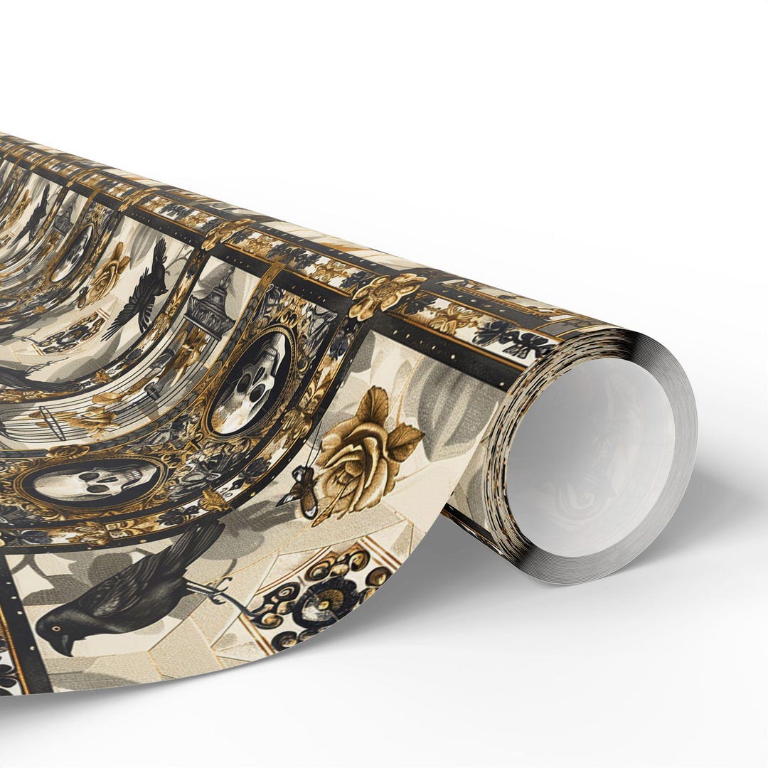 Gothic Wrapping Paper Halloween Wrapping Paper Christmas Gift Wrap Crows Gift Wrap Skulls Gift ...